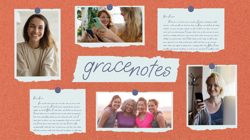 photos and notes on a pin board with text "grace notes"