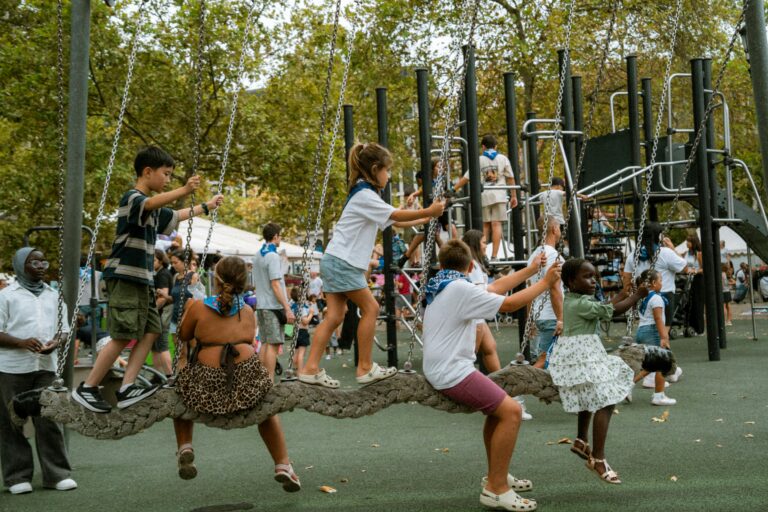 kids playing on a crowded playground